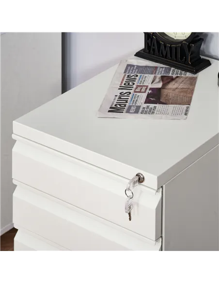 Vinsetto 3 Drawer Filling Cabinet, Mobile Metal File Cabinet with Anti-tilt Design for Letter, A4, Legal Size, White
