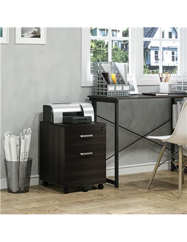 Vinsetto 2-Drawer Locking Office Filing Cabinet w/ 5 Wheels Rolling Storage Hanging A4 Cupboard Home Organisation Black Wood Gra