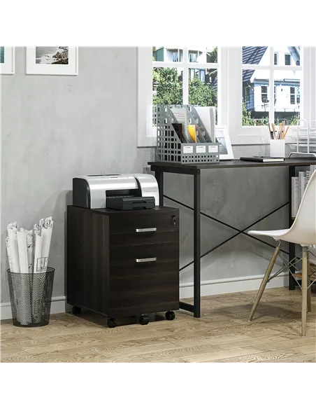 Vinsetto 2-Drawer Locking Office Filing Cabinet w/ 5 Wheels Rolling Storage Hanging A4 Cupboard Home Organisation Black Wood Gra