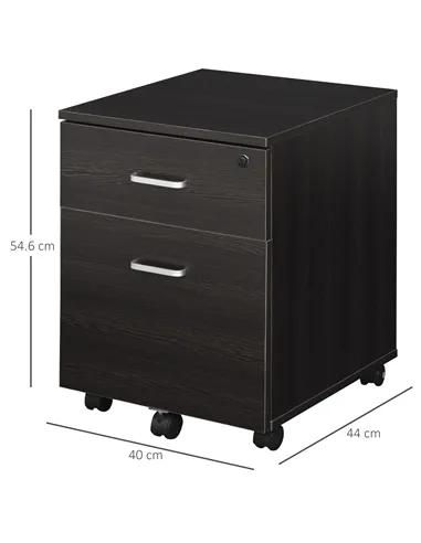 Vinsetto 2-Drawer Locking Office Filing Cabinet w/ 5 Wheels Rolling Storage Hanging A4 Cupboard Home Organisation Black Wood Gra