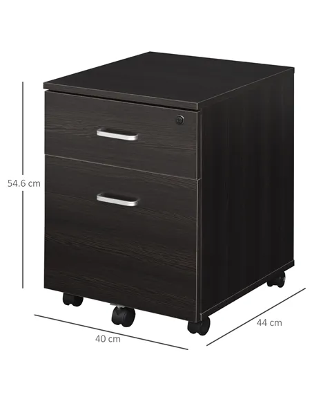 Vinsetto 2-Drawer Locking Office Filing Cabinet w/ 5 Wheels Rolling Storage Hanging A4 Cupboard Home Organisation Black Wood Gra
