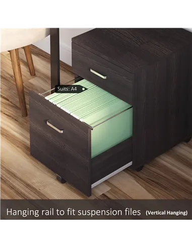 Vinsetto 2-Drawer Locking Office Filing Cabinet w/ 5 Wheels Rolling Storage Hanging A4 Cupboard Home Organisation Black Wood Gra