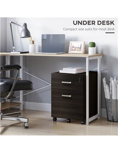 Vinsetto 2-Drawer Locking Office Filing Cabinet w/ 5 Wheels Rolling Storage Hanging A4 Cupboard Home Organisation Black Wood Gra