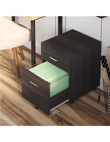 Vinsetto 2-Drawer Locking Office Filing Cabinet w/ 5 Wheels Rolling Storage Hanging A4 Cupboard Home Organisation Black Wood Gra