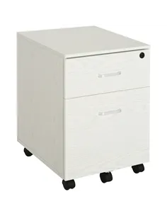 Vinsetto 2-Drawer Locking Office Filing Cabinet w/ 5 Wheels Rolling Storage Hanging A4 Cupboard Home Organisation White Wood Gra