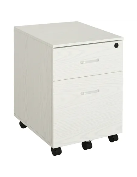 Vinsetto 2-Drawer Locking Office Filing Cabinet w/ 5 Wheels Rolling Storage Hanging A4 Cupboard Home Organisation White Wood Gra