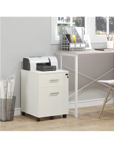 Vinsetto 2-Drawer Locking Office Filing Cabinet w/ 5 Wheels Rolling Storage Hanging A4 Cupboard Home Organisation White Wood Gra