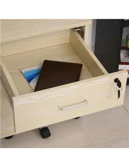 Vinsetto 2-Drawer Locking Office Filing Cabinet w/ 5 Wheels Rolling Storage Hanging A4 Cupboard Home Organisation, Oak Wood Grai