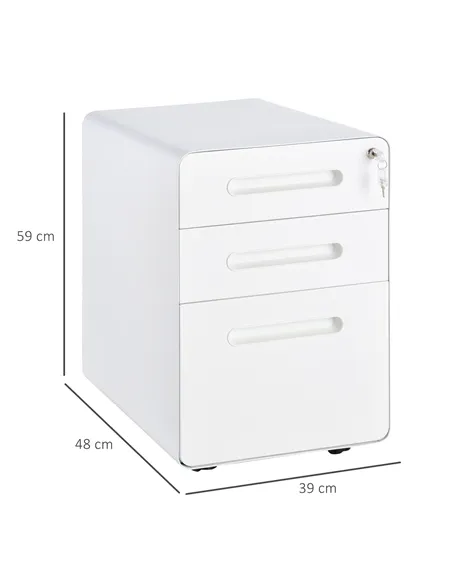 Vinsetto Lockable File Cabinet with 3 Drawers, Vertical Office Drawer for A4, Letter, Legal Size, Anti-tilt Design, Pre-Assemble