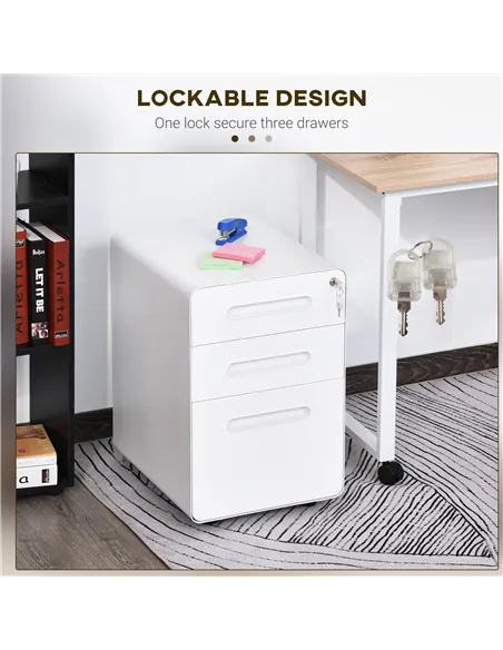 Vinsetto Lockable File Cabinet with 3 Drawers, Vertical Office Drawer for A4, Letter, Legal Size, Anti-tilt Design, Pre-Assemble