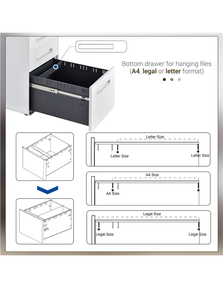 Vinsetto Lockable File Cabinet with 3 Drawers, Vertical Office Drawer for A4, Letter, Legal Size, Anti-tilt Design, Pre-Assemble
