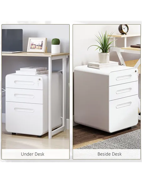 Vinsetto Lockable File Cabinet with 3 Drawers, Vertical Office Drawer for A4, Letter, Legal Size, Anti-tilt Design, Pre-Assemble