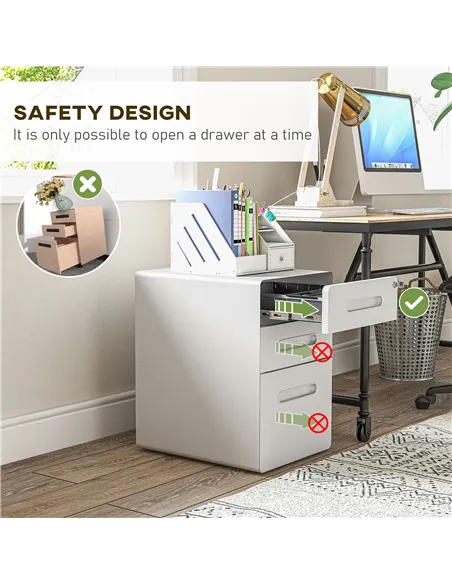 Vinsetto Lockable File Cabinet with 3 Drawers, Vertical Office Drawer for A4, Letter, Legal Size, Anti-tilt Design, Pre-Assemble