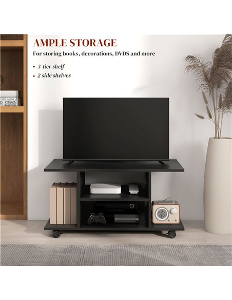HOMCOM Modern TV Cabinet Stand Storage Shelves Table Mobile Bedroom Furniture Bookshelf Bookcase Black