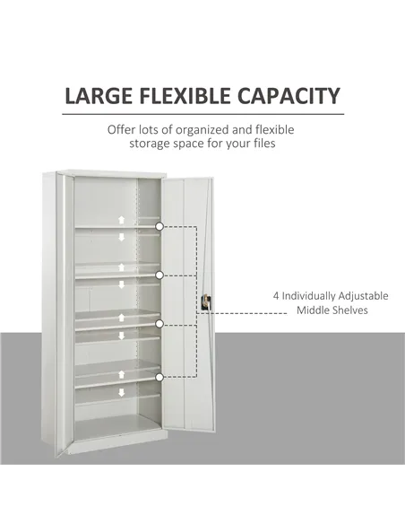 Vinsetto Cool Rolled Steel Tall Office Lockable Filing Cabinet 2 Doors 4 Internal Adjustable Shelves Bookcase Cabinet Storage Un
