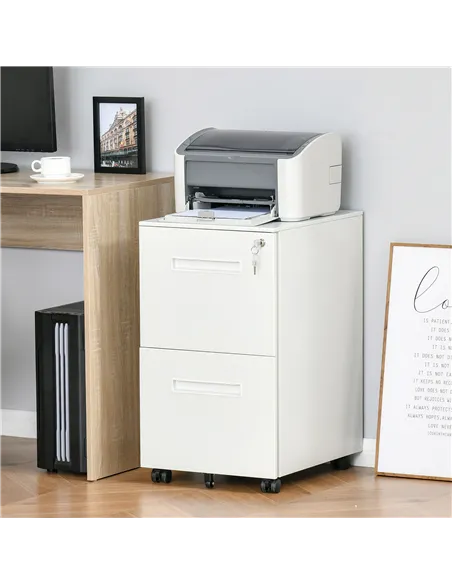 Vinsetto Metal Mobile File Cabinet with Wheels, Lockable 2 Drawer Filing Cabinet for A4, Legal, Letter, Compact Under Desk Stora