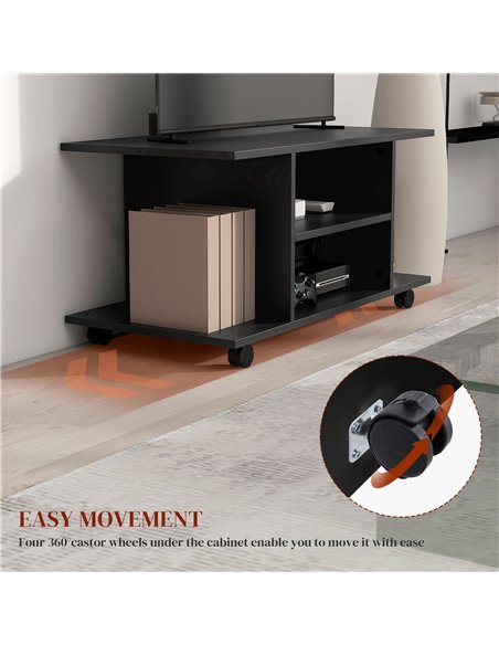 HOMCOM Modern TV Cabinet Stand Storage Shelves Table Mobile Bedroom Furniture Bookshelf Bookcase Black