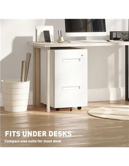 Vinsetto Metal Mobile File Cabinet with Wheels, Lockable 2 Drawer Filing Cabinet for A4, Legal, Letter, Compact Under Desk Stora