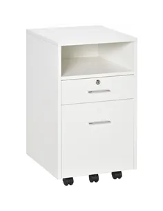 Vinsetto Lockable Two-Drawer Filing Cabinet, with Wheels - White