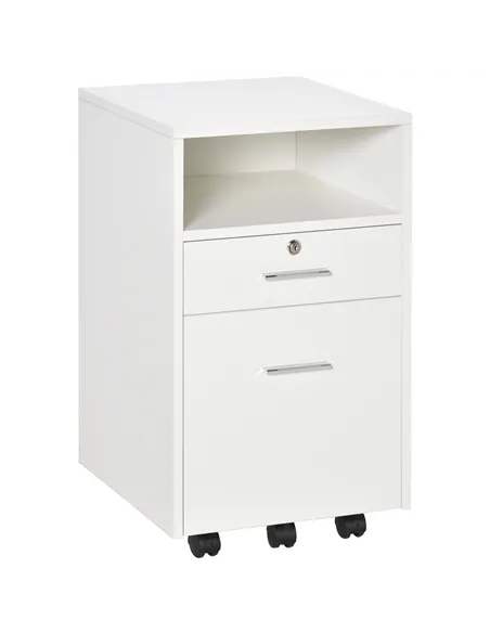 Vinsetto Lockable Two-Drawer Filing Cabinet, with Wheels - White