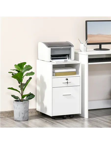 Vinsetto Lockable Two-Drawer Filing Cabinet, with Wheels - White