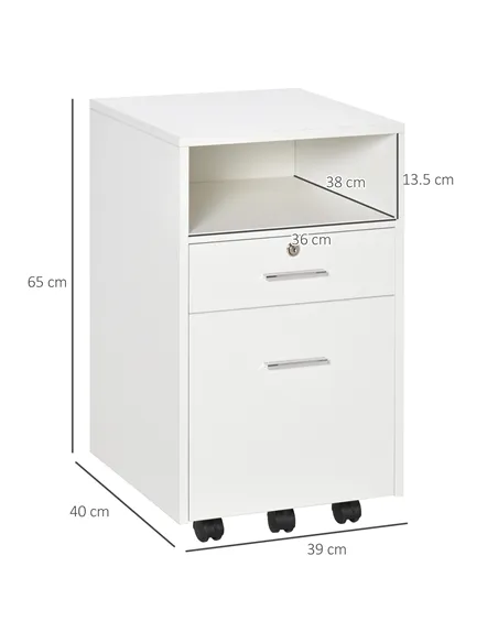 Vinsetto Lockable Two-Drawer Filing Cabinet, with Wheels - White