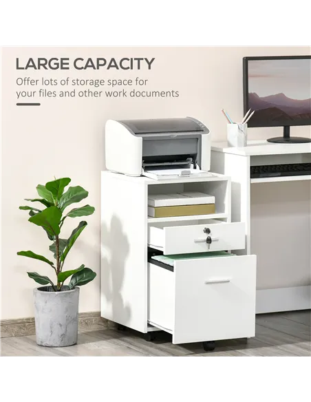 Vinsetto Lockable Two-Drawer Filing Cabinet, with Wheels - White