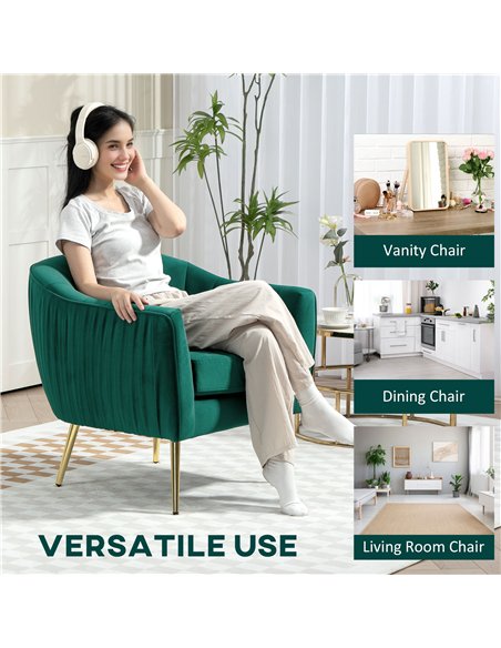 HOMCOM Velvet-Feel Shell Back Accent Chair - Green
