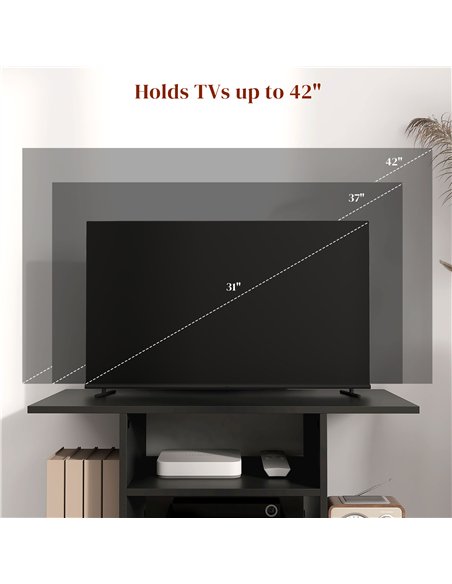 HOMCOM Modern TV Cabinet Stand Storage Shelves Table Mobile Bedroom Furniture Bookshelf Bookcase Black