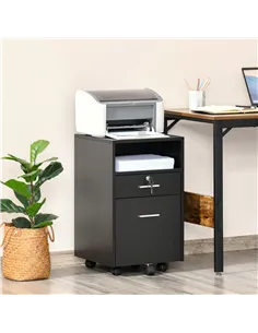 Vinsetto Lockable Two-Drawer Filing Cabinet, with Wheels - Black 2