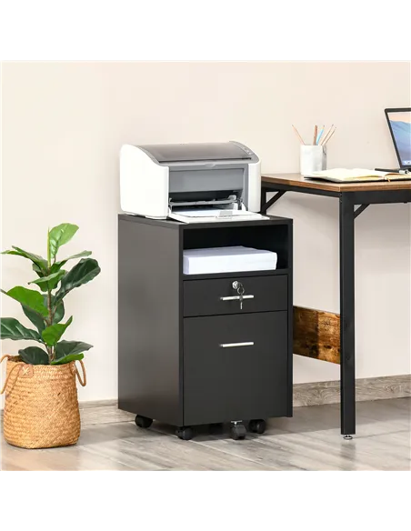 Vinsetto Lockable Two-Drawer Filing Cabinet, with Wheels - Black