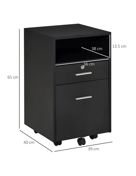 Vinsetto Lockable Two-Drawer Filing Cabinet, with Wheels - Black