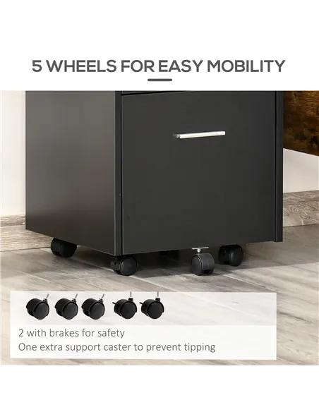 Vinsetto Lockable Two-Drawer Filing Cabinet, with Wheels - Black