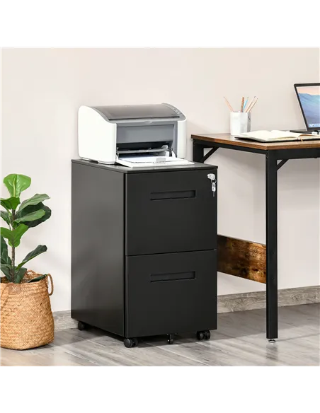 Vinsetto Metal Mobile File Cabinet with Wheels, Lockable 2 Drawer Filing Cabinet for A4, Legal, Letter, Compact Under Desk Stora