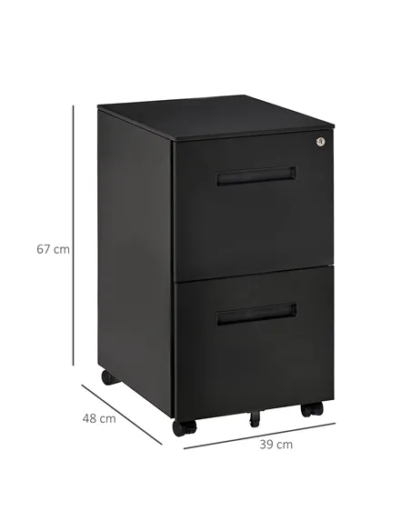 Vinsetto Metal Mobile File Cabinet with Wheels, Lockable 2 Drawer Filing Cabinet for A4, Legal, Letter, Compact Under Desk Stora