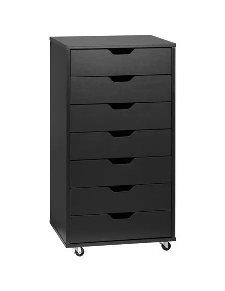 Vinsetto Seven-Drawer Filing Cabinet, with Wheels - Black