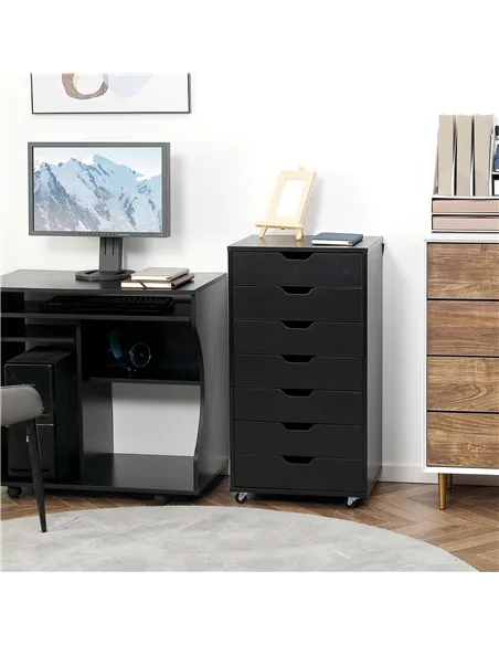 Vinsetto Seven-Drawer Filing Cabinet, with Wheels - Black