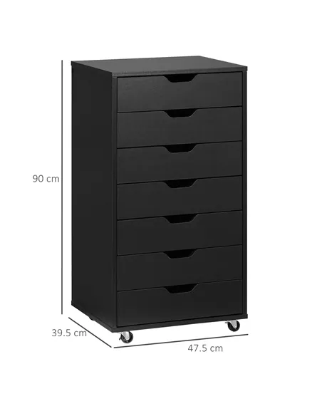 Vinsetto Seven-Drawer Filing Cabinet, with Wheels - Black