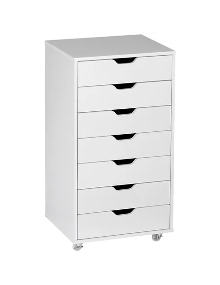 Vinsetto Seven-Drawer Filing Cabinet, with Wheels - White