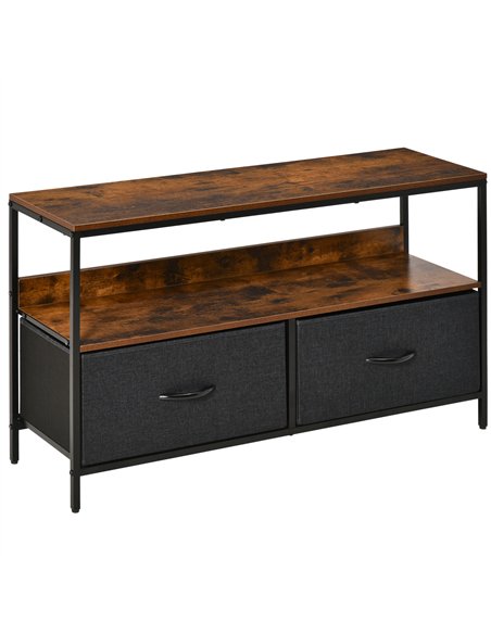 HOMCOM TV Stand Cabinet with 2 Foldable Drawers - Rustic Brown
