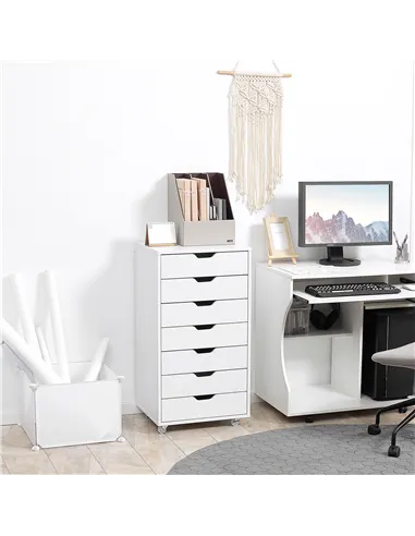 Vinsetto Seven-Drawer Filing Cabinet, with Wheels - White