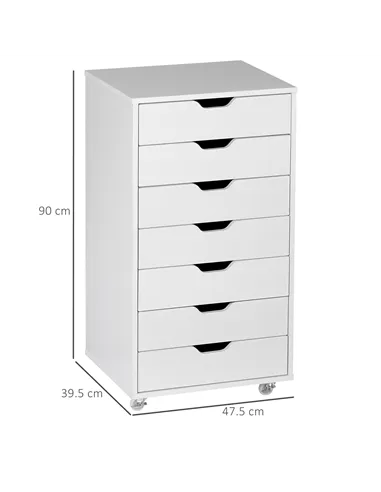Vinsetto Seven-Drawer Filing Cabinet, with Wheels - White