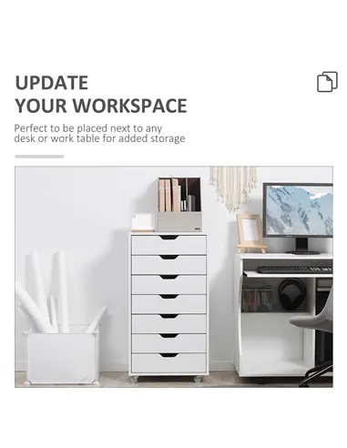Vinsetto Seven-Drawer Filing Cabinet, with Wheels - White