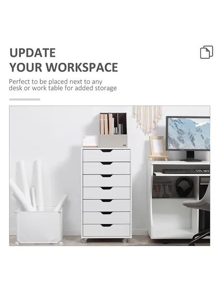Vinsetto Seven-Drawer Filing Cabinet, with Wheels - White