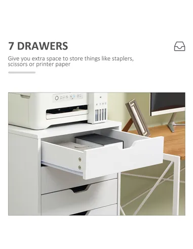 Vinsetto Seven-Drawer Filing Cabinet, with Wheels - White