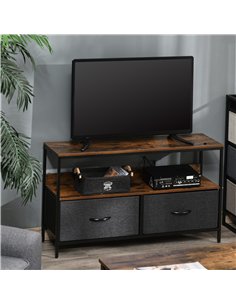HOMCOM TV Stand Cabinet with 2 Foldable Drawers - Rustic Brown 2