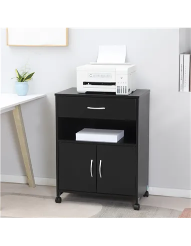 Vinsetto Printer Stand Mobile Printer Cabinet with Storage, Open Shelf, Drawer for Home Office, 60cm x 39cm x 80cm, Black