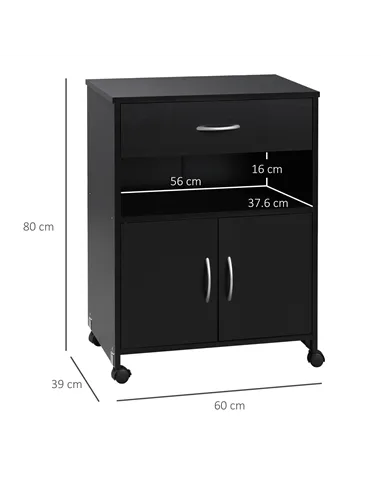 Vinsetto Printer Stand Mobile Printer Cabinet with Storage, Open Shelf, Drawer for Home Office, 60cm x 39cm x 80cm, Black