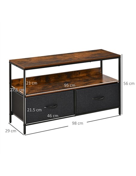 HOMCOM TV Stand Cabinet with 2 Foldable Drawers - Rustic Brown