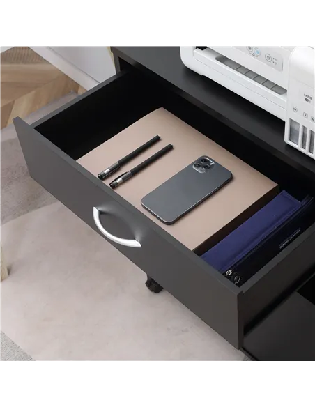 Vinsetto Printer Stand Mobile Printer Cabinet with Storage, Open Shelf, Drawer for Home Office, 60cm x 39cm x 80cm, Black